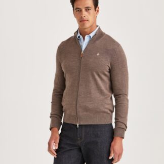 Morris Merino Zip Cardigan Brown